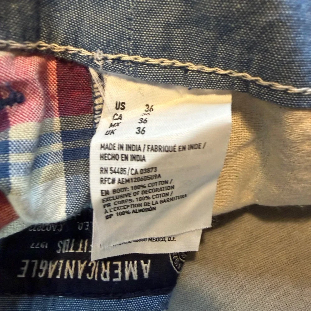American Eagle Classic Plaid Shorts Mens 36 Red Blue Yellow Cotton Flat Front